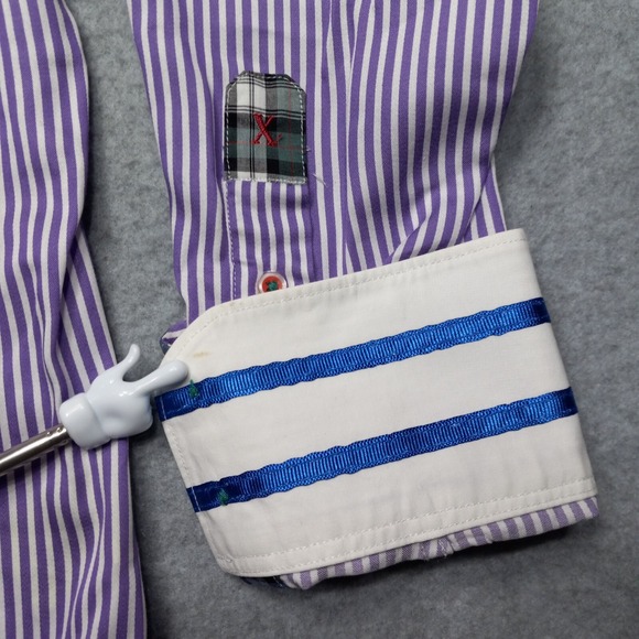 Robert Graham Shirt Large Tailored Fit Flip Cuff‎ Striped Luxury Designer - Picture 6 of 13